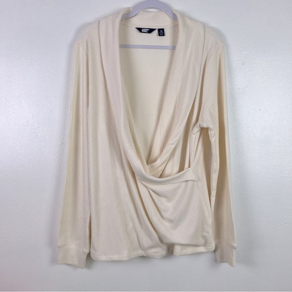 Lands’End Women’s 1X Ribbed Stretchy Faux Wrap Long Sleeve Top - Picture 1 of 5